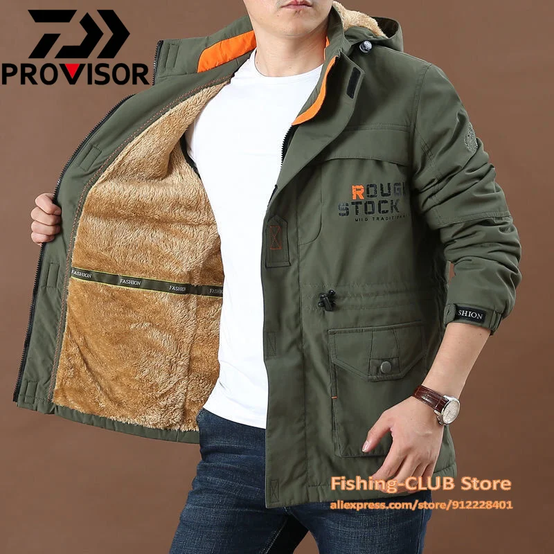Уличный рыболовный костюм Daiwa зимнее плюшевое плотное Мужское пальто