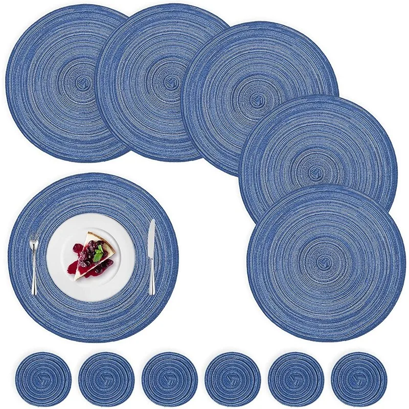 

Inyahome Woven Braided Round Placemat Coaster 1/4/6/12 Set Table Mats for Dining Table Wedding Holiday Party and Everyday Use