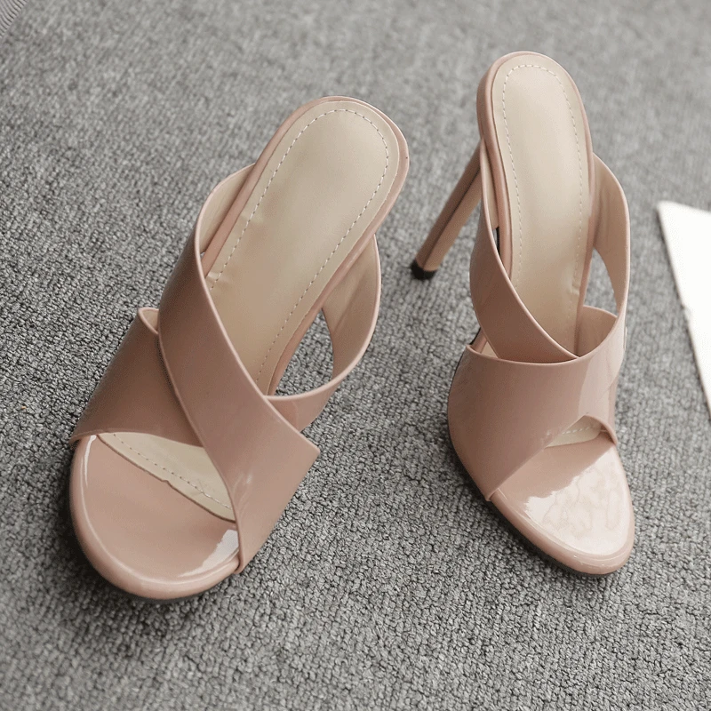 Женские туфли на высоком каблуке шлепанцы с перекрестной шнуровкой тонкие