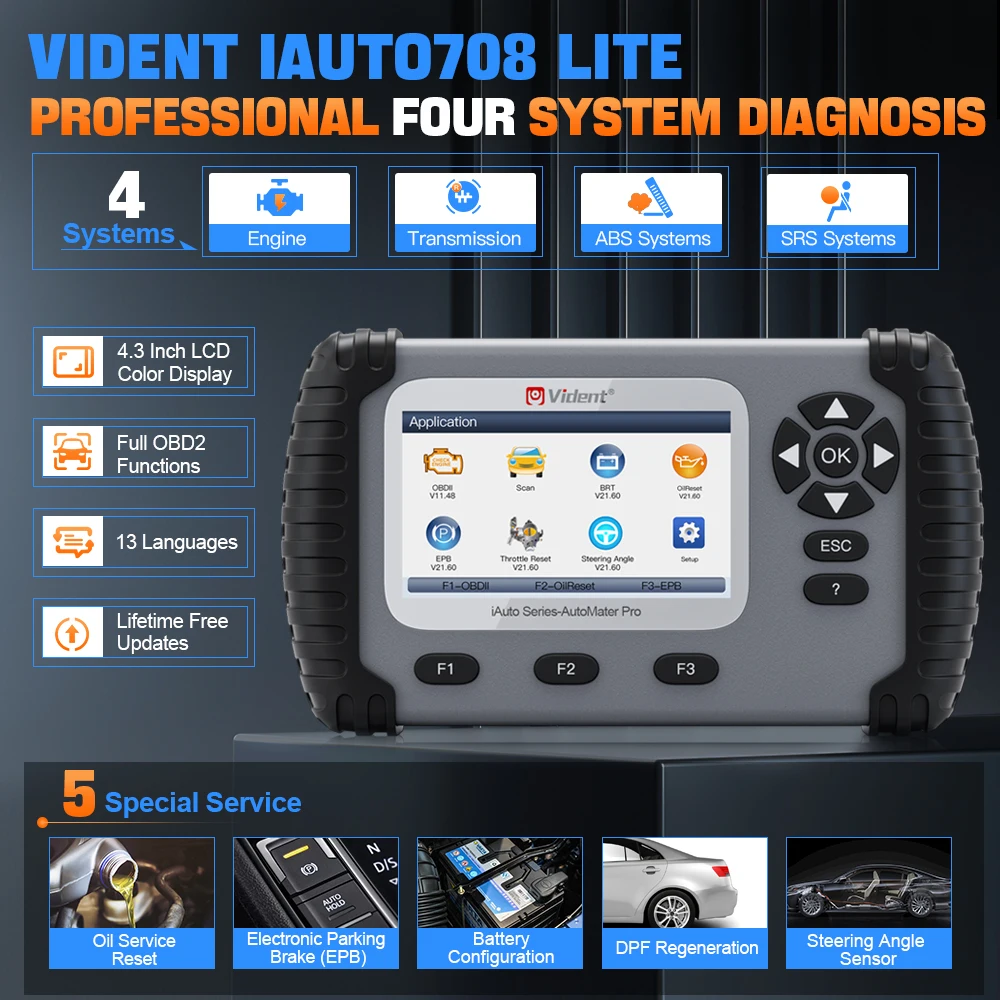 Vident IAuto708 Lite OBD2 Автомобильный сканер диагностический инструмент Двигатель ABS