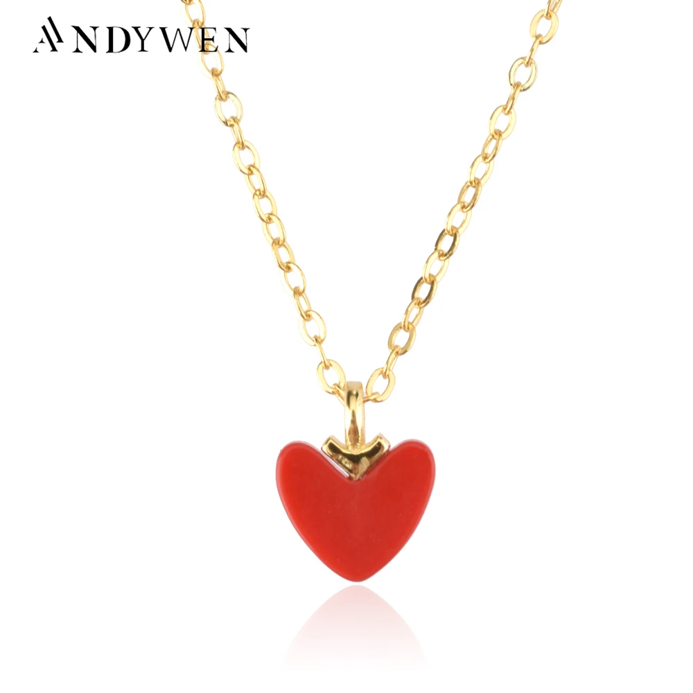 

ANDYWEN 925 Sterling Silver Gold Red Heart Love Pendant Long Chain Choker Necklace Women Luxury Fine Jewelry Gift Wedding Gift
