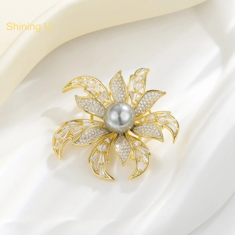 

Shining U Floral Pearl Brooch for Women Fashion Accessory for Suit Xmas Gift