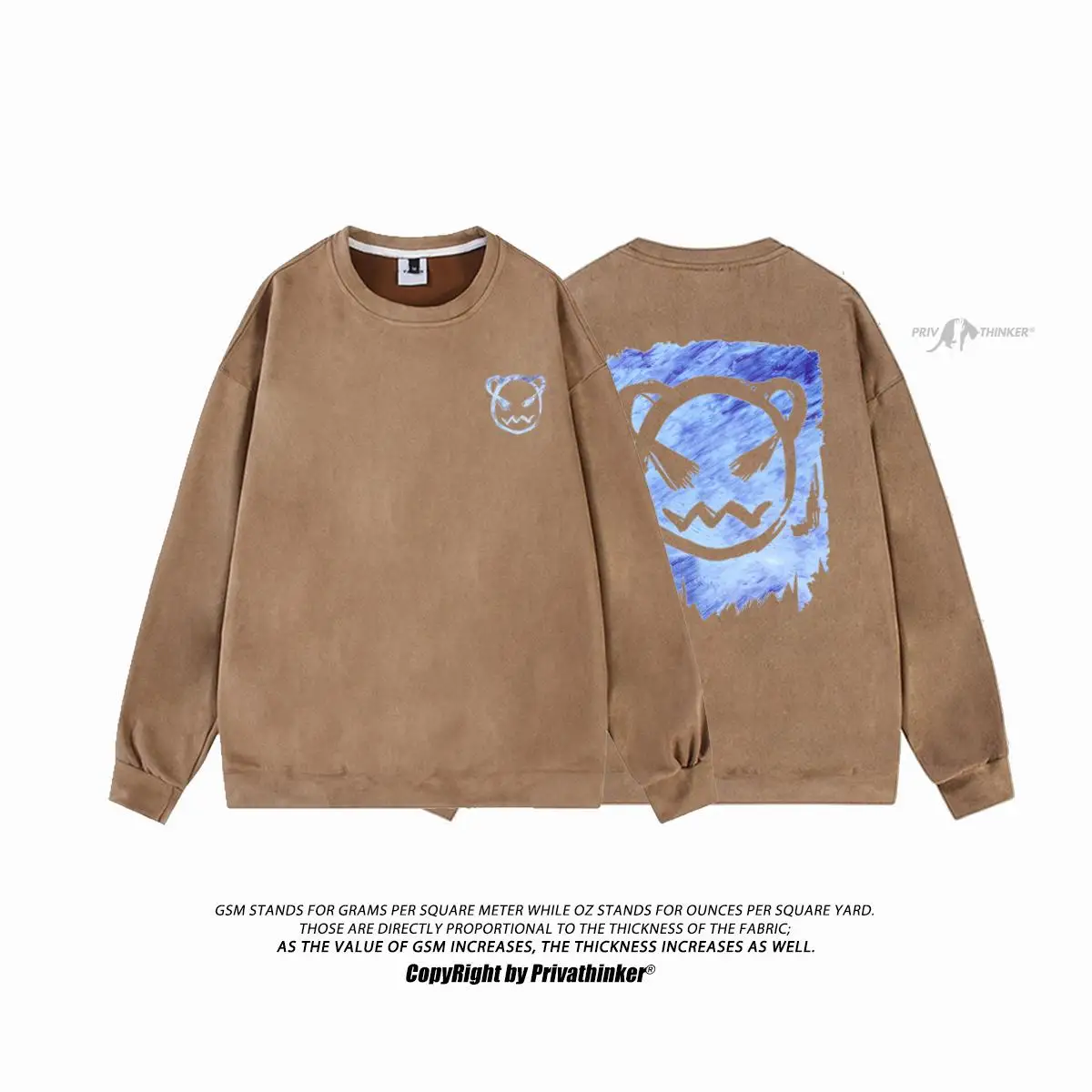 

Chic Sweatshirt Fashion Women Hoodies Long Sleeve Tops Devil Bear Printed New Streetwear Hip Hop Female O-Neck Suede Pullovers