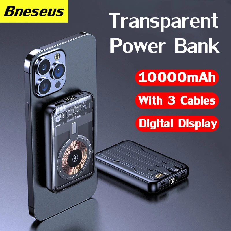 

10000mAh Transparent Magnetic Wireless Power Bank For iphone 14 13 12 Pro Max 14Plus Magsafe Powerbank Auxiliary Battery Charger