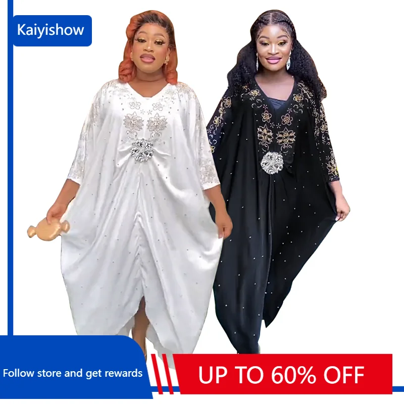 

Черно-белые африканские платья из полиэстера для женщин, Осенние африканские длинные халаты с рукавом 3/4 и V-образным вырезом, африканская одежда Дашики