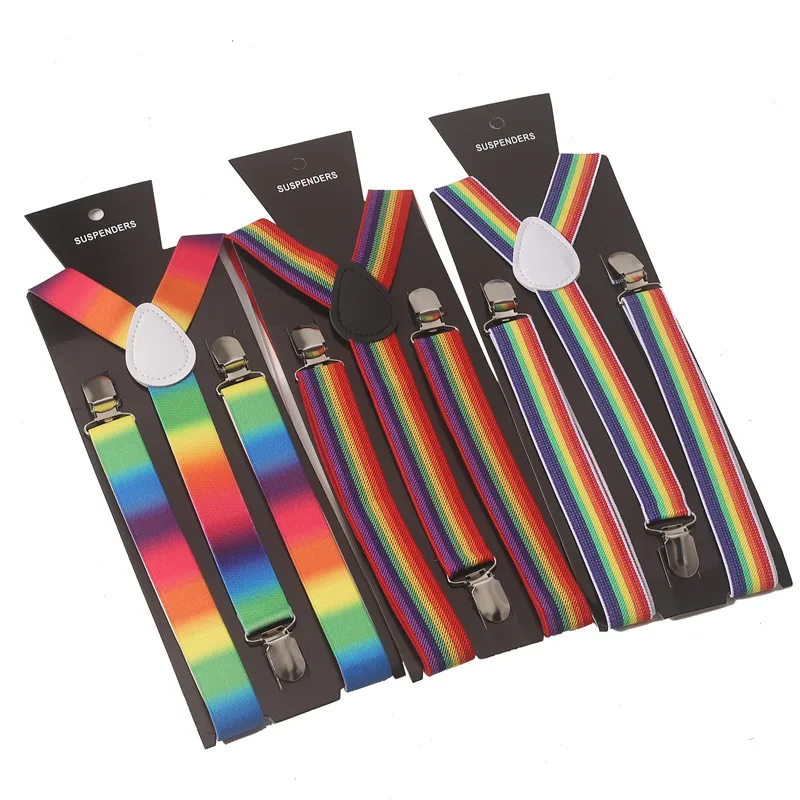 

Подтяжки Y-образные в радужную полоску для мужчин и женщин, широкие регулируемые эластичные Y-образные, унисекс, одежда для свадьбы, 1 дюйм