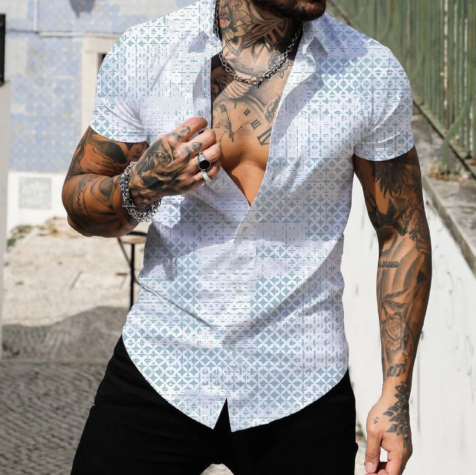 Men's Summer Shirts Short Sleeves 3D Fashion Button Lapel Shirts Loose Plus Size T-Shirts Hawaiian Beach Casual Clothing S-5XL