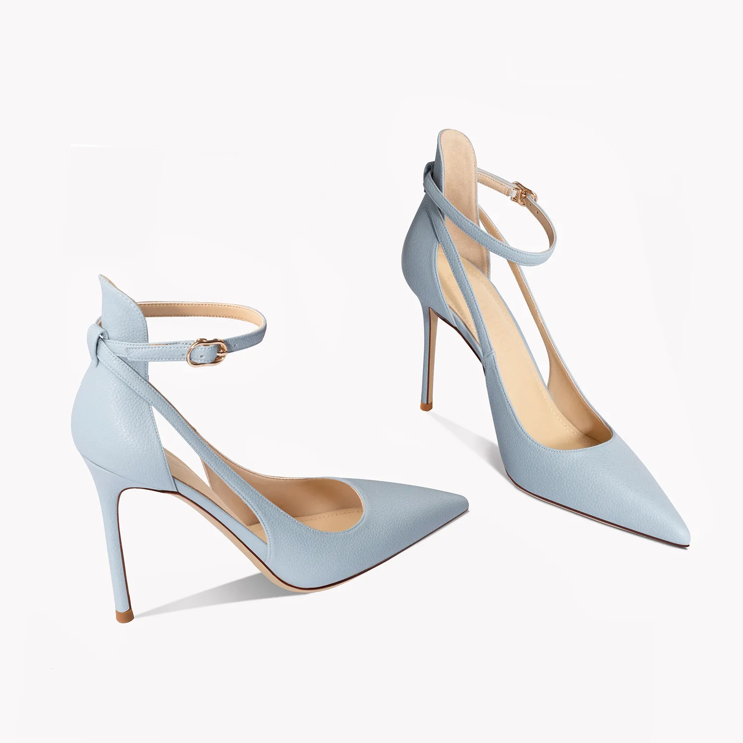 2023 Summer New Fashionable Women's Sandals Pointy Head Thin Heels Side Empty Straps Sexy Pumps Leather Shoes
