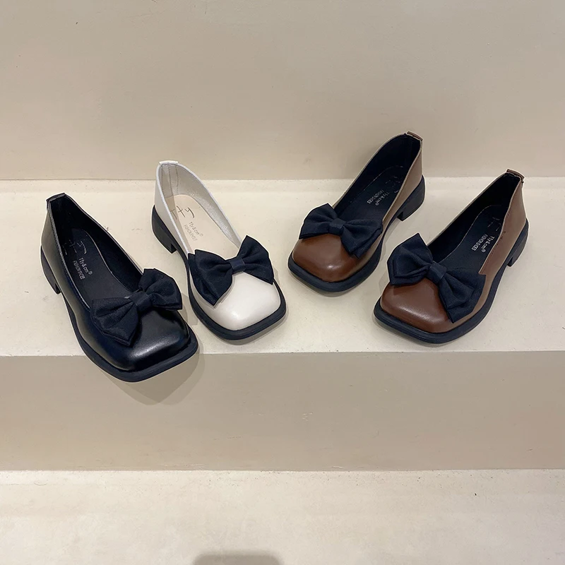 

Женские кроссовки на плоской подошве, повседневные универсальные туфли с бантом и квадратным носком, в Корейском стиле, лето 2022