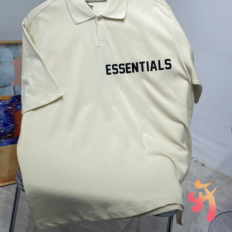 

Real Life Photos Essentials Polo Collar T-shirts Classic Hot Print Flocking Letters Short Sleeve Summer Casual Cotton Top Tee