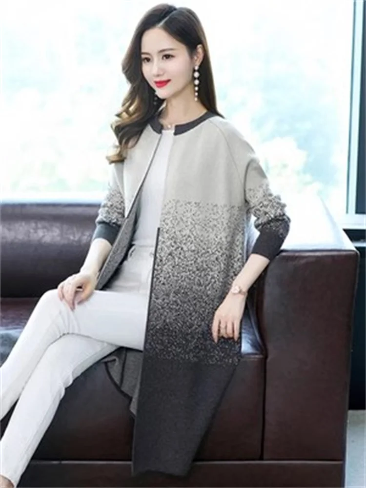 Высококачественный вязаный кардиган женские длинные пальто Осень-зима