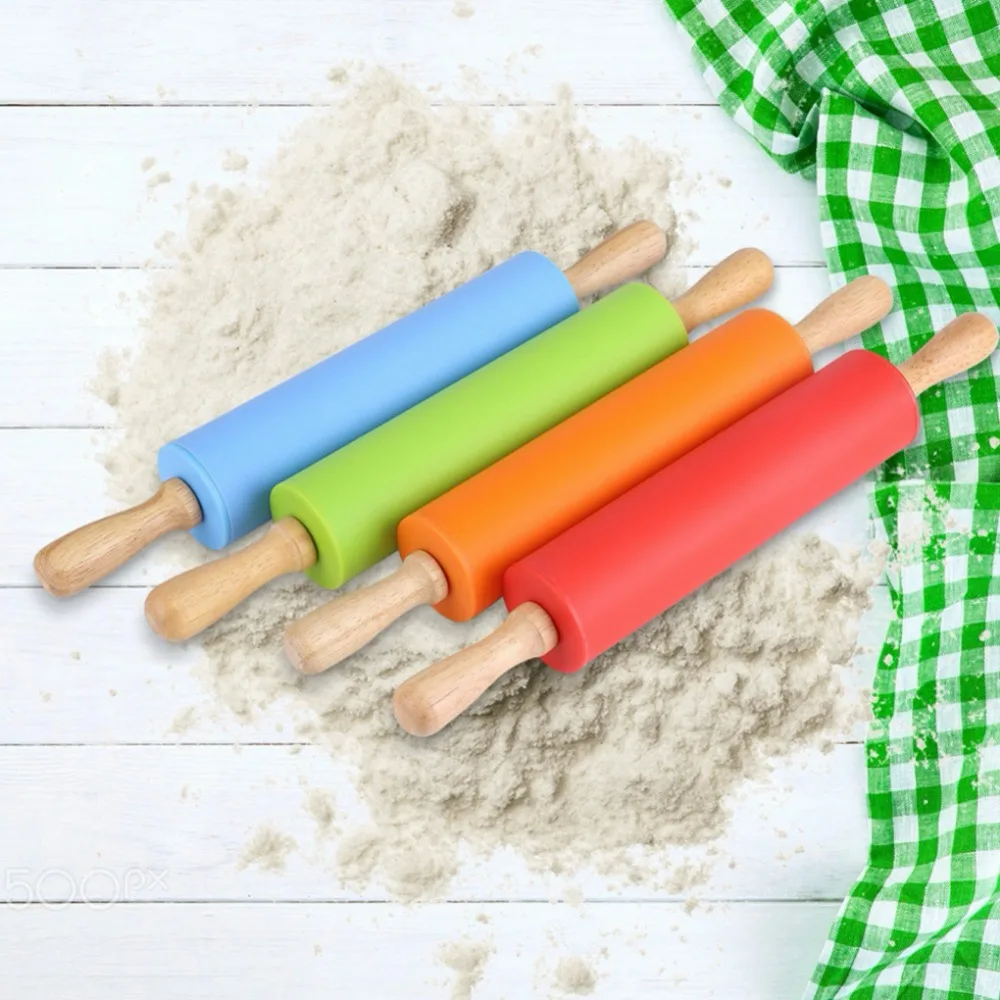 

Silicone Rolling Pin Baking Cookies Biscuits Fondant Dough Roller PP Non-Stick Rolling Pin Embossing Mold DIY Baking