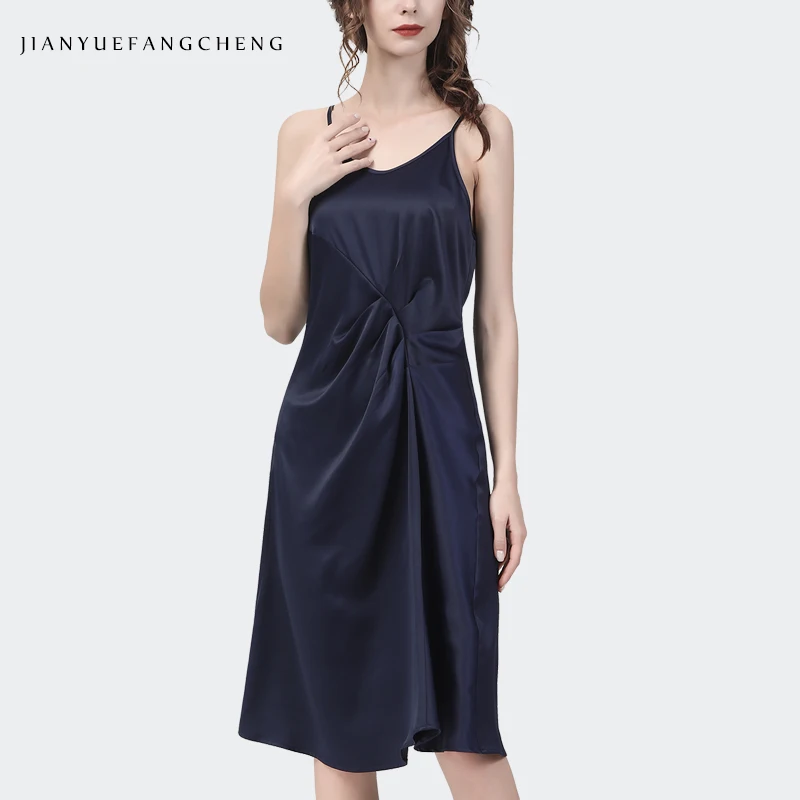 

Fashion Womens Summer Ruched Blue Satin Cami Dress Sleeveless V-Neck Backless Sexy Elegant Bodycon A-Line Party Cocktail Dresses