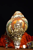 9 tibetan temple collection old natural conch mosaic gem dzi beads buddha with three heads and eight arms conch magic weapon