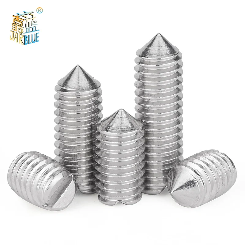 

100pcs/lot Stainless Steel Slotted Head Cone Point Grub Set Screw M1.6 M2 M2.5 M3 M4 M5 Machinery Screw Headless Bolt