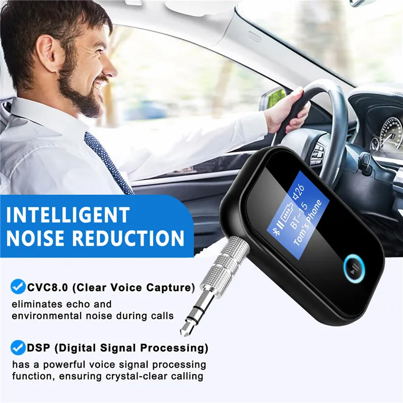 Bluetooth 5.0 Receiver With LCD Screen 3.5mm AUX Audio Adapter for Car Home Stereo Speaker Noise Cancelling HandsFree Calling images - 6