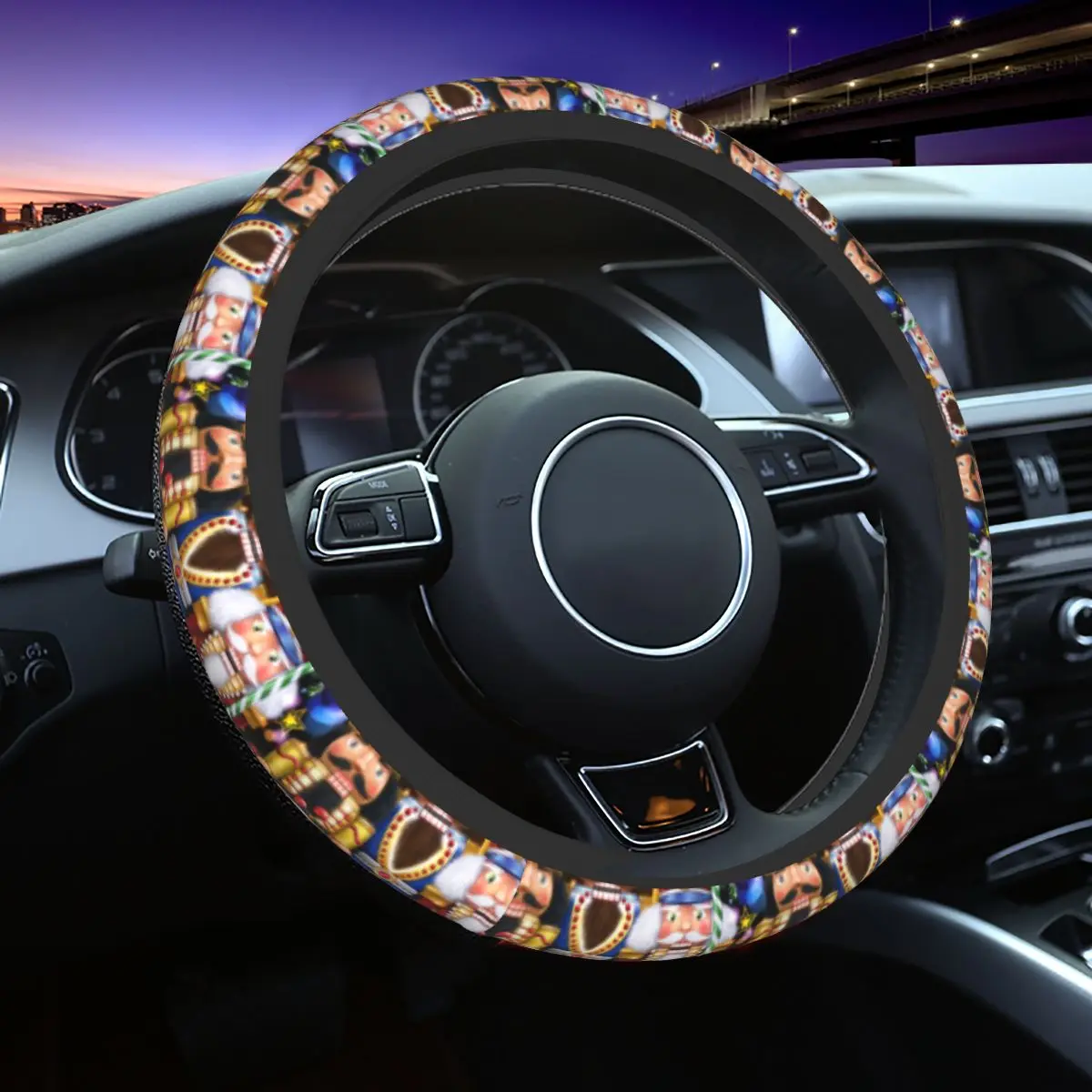 

Cute Nutcrackers Car Steering Wheel Cover Anti-slip Christmas New Year Elastische Auto Decoration Steering-Wheel Accessories