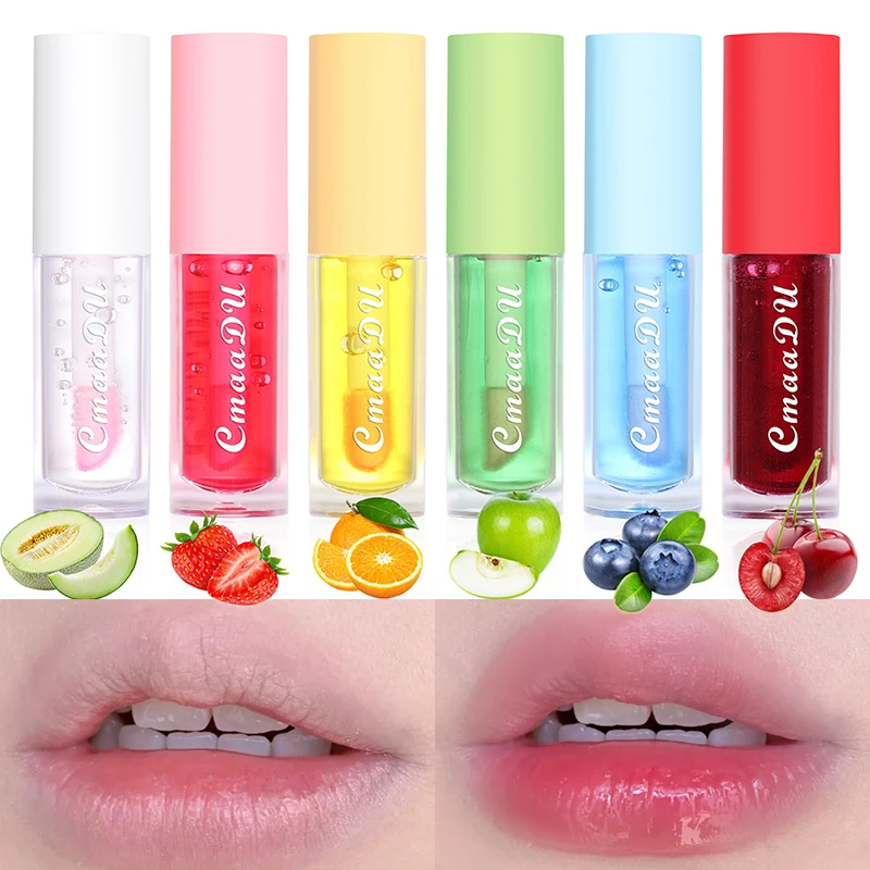 

6 Colors Lips Care Lip Oil Fruit Color Change Lipgloss Plumping Moisturizing Reducing Lips Lines Waterproof Lipstick Cosmetics