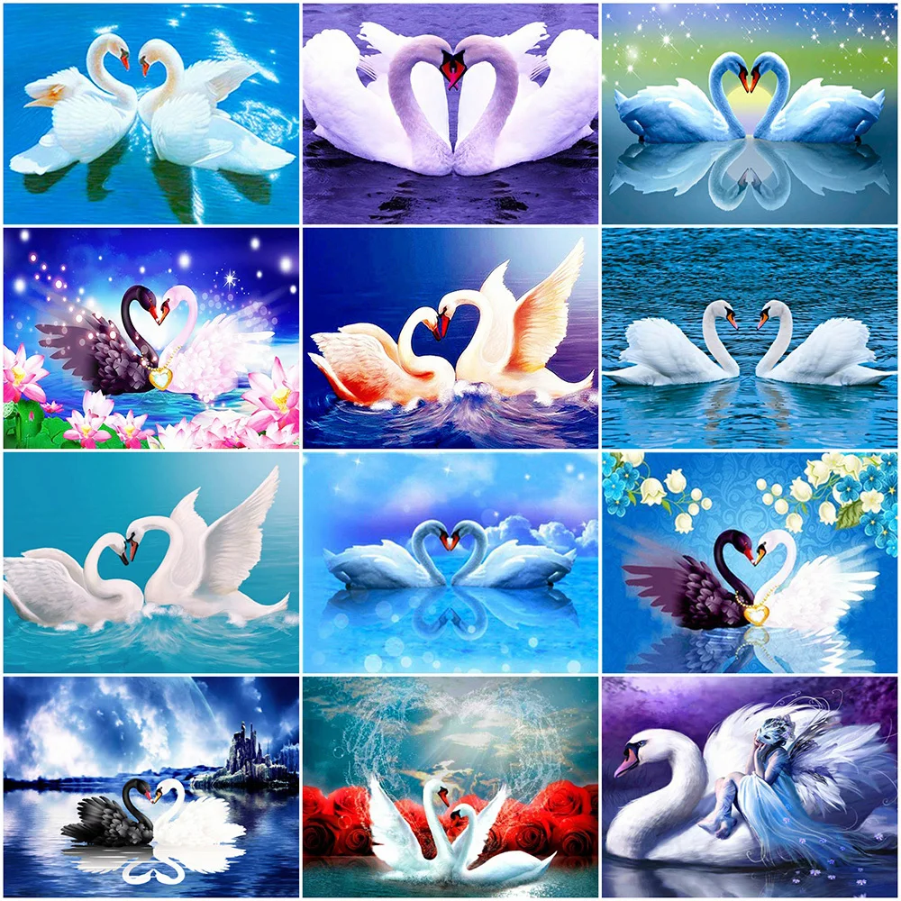 

DIY Diamond Embroidery Swan Mosaic Cross Stitch Set Diamond Painting Animal Full Drill Round Art Handmade Gift