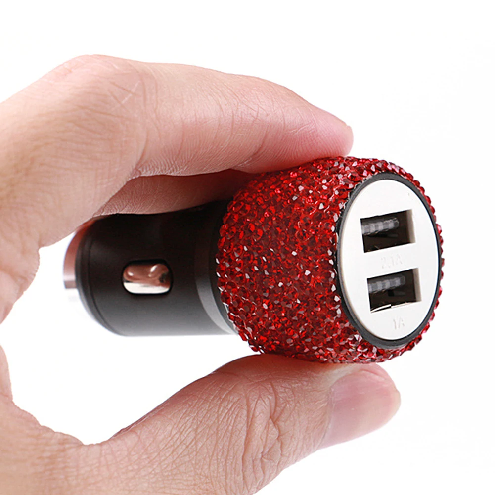 

Diamond-mounted Car Phone Safety Hammer Charger Dual USB Fast-Charged Diamond Car Phone Aluminum Alloy Car Charger 6 Color