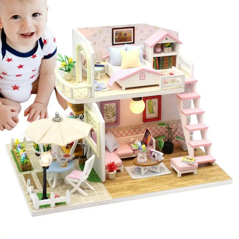 

Комплект миниатюрного домика «сделай сам», деревянные кукольные 3D-дома со светодиодной подсветкой, миниатюрный кукольный домик ручной работы, набор для друзей, подарки на день рождения