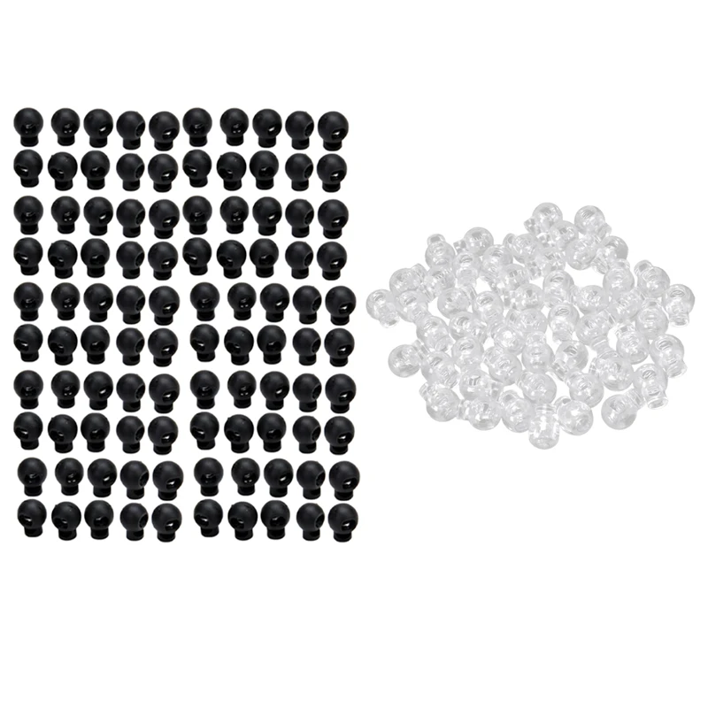 

JHD-150Pcs Plastic Cord Locks: 100Pcs Black Ball Cord Locks Toggles Round Cordlocks & 50Pcs Clear 5Mm One Hole Cord Stoppers Cor