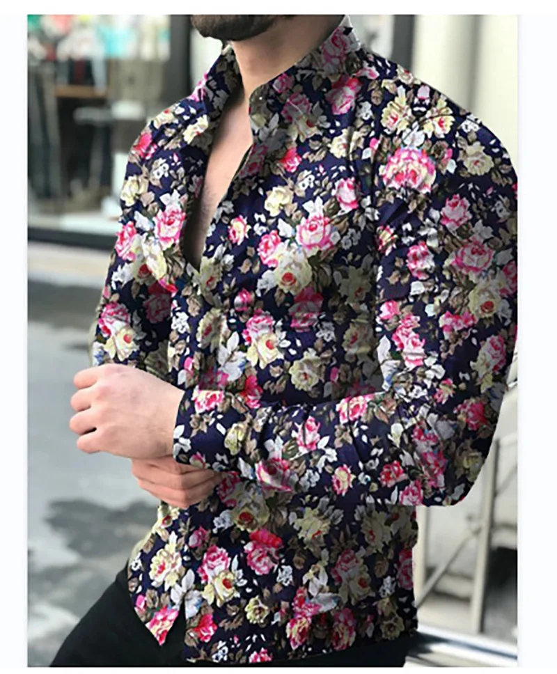 Stylish Printed Lapel Button Loose Korean Shirts Men's Clothing 2022 Autumn New Oversized Casual Tops All-match Shirt
