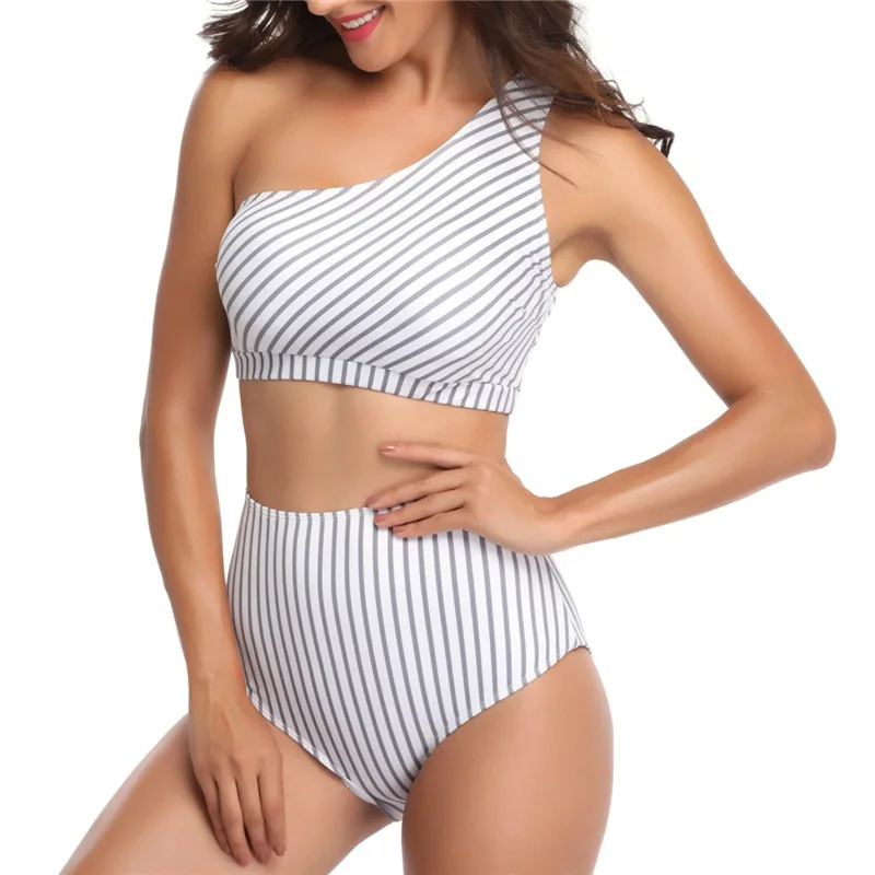 

One Piece Swimsuit Women Wave Printed Cut Out One Shoulder Cheeky Swimwear