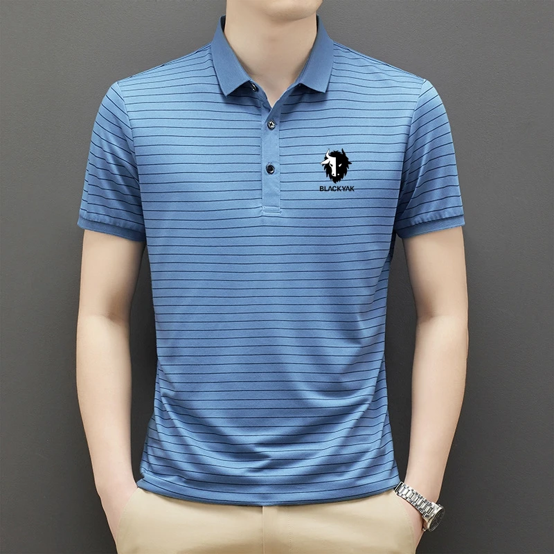 

2023 New Arrival Men Polo Shirt Striped Short Sleeve Thin Summer Black Yak Buttons Loose Fit Man's Polo Shirt Korean Shirt