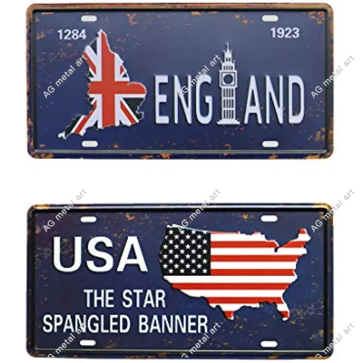 

bowzwowz England USA Rural Vintage Metal Tin Sign, Retro 3D Embossed License Plates, Garage Home Bar Wall Decor posters