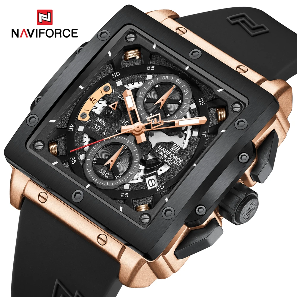 NAVIFORCE Роскошные квадратные часы для мужчин, водонепроницаемые ...