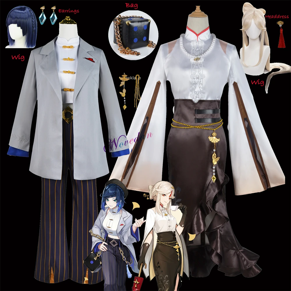 

Костюм хижины Genshin Impact Ningguang Yelan для косплея пиццы, парик для косплея, аниме платье горничной, костюм, полный комплект, костюм на Хэллоуин