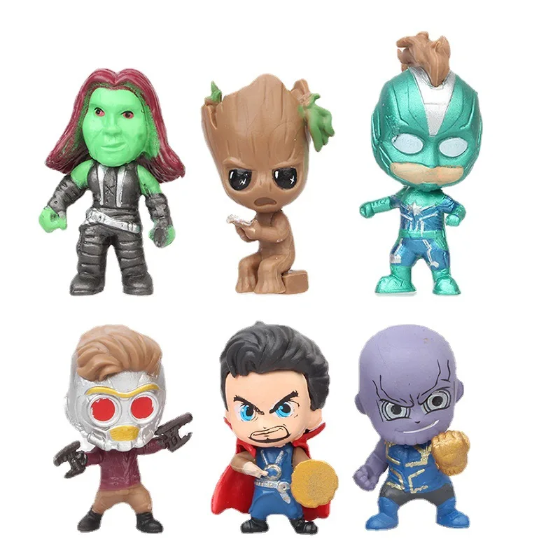 

6pcs/Lot 4-5cm Marvel Avengers Q Version Thanos Doctor Strange Captain Cute Mini Action Figure Model Dool Toys For Children Gift