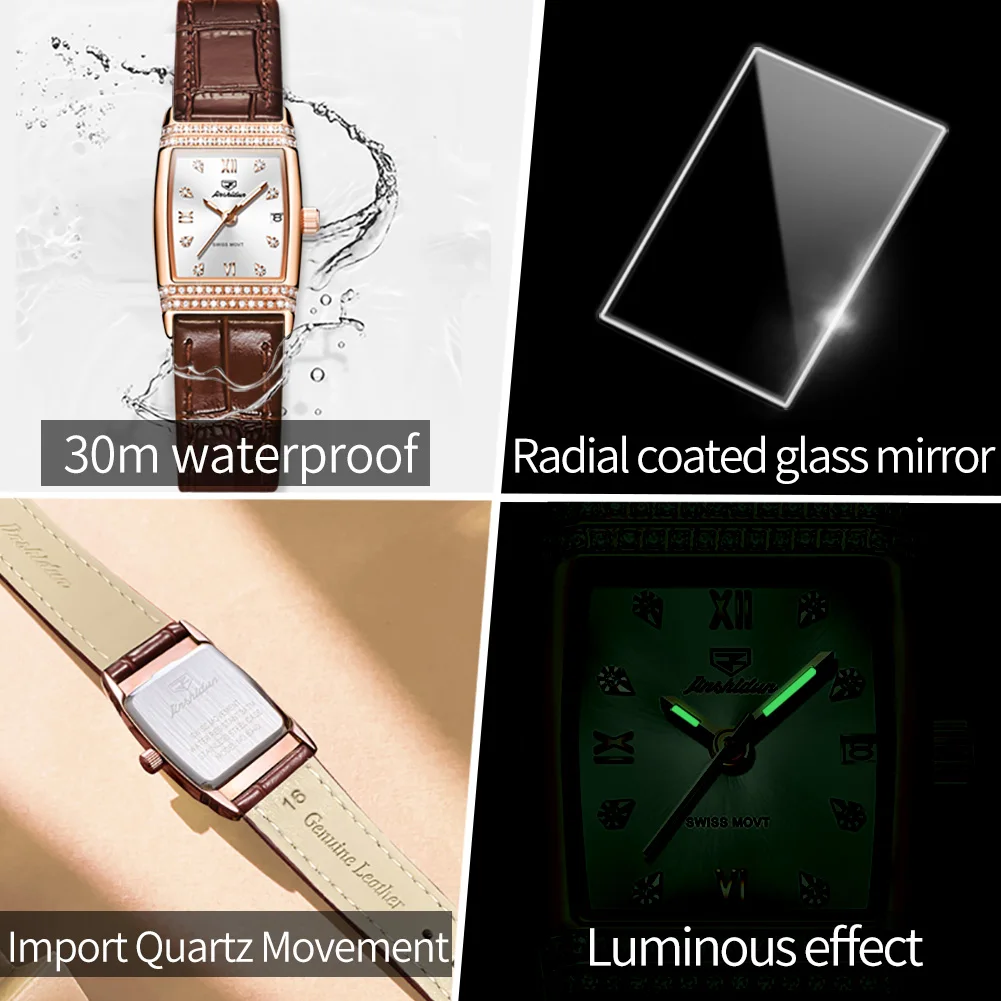 2023 New JSDUN Women Watch Leather Strap Quartz Watches Waterproof Fashion Diamond Elegant Wristwatch Dress For Lady Gift