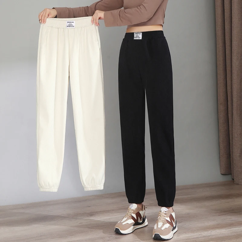 2023 New Women Casual Harlan Pants Outdoor Solid Corduroy Pencil Pants Young Style Korean Fashion Office Lady Elastic Trousers