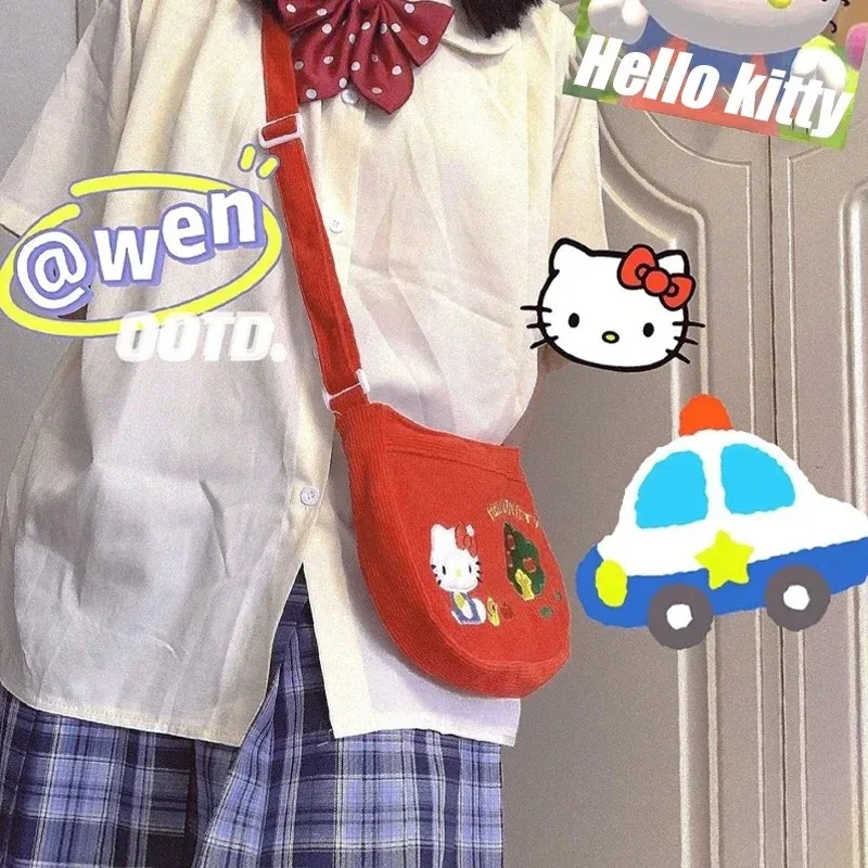 Sanrio Hello Kitty сумка через плечо Kawaii женская вельветовая сумка-мессенджер в стиле