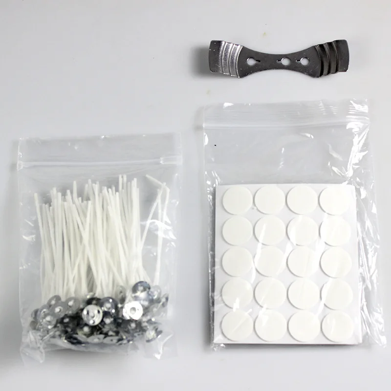 

100pcs/set Pure Cotton Smokeless Candle Wick 9/15/20cm Double-sided Tape Wick Holder DIY Candle Aromatherapy Auxiliary Material