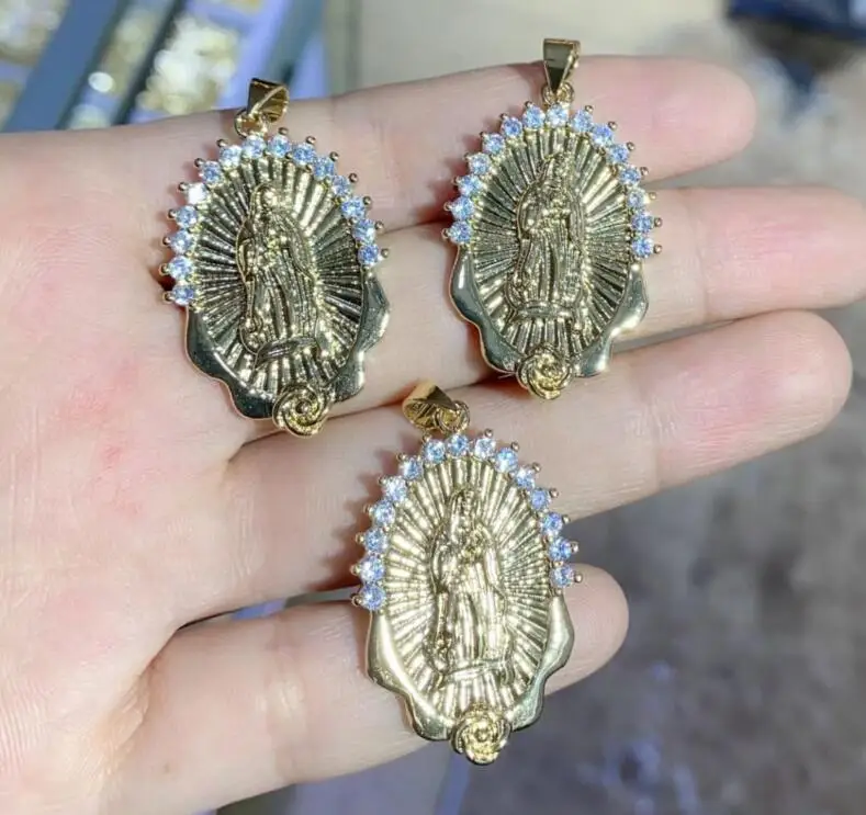 

2pcs/lot Virgin Mary Gold For Women Girls Gold Plated Pendant CZ Pave Wholesale Party Birthday Jewelry s4fd Necklace Pendant