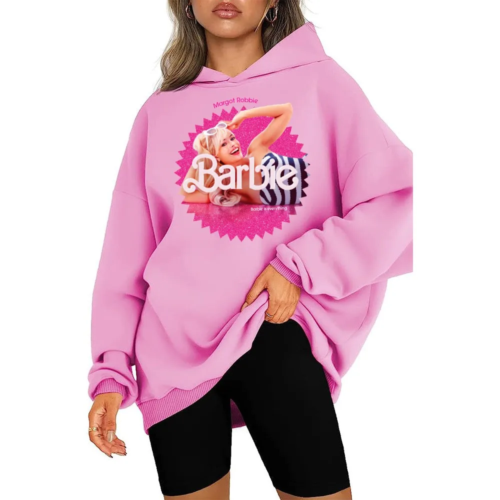 

Fashion Pink Barbie Hoodie Cartoon Cotton Soft Loose Female Princess Thick All Match Tops Women Girls Coat Hooded Sweater Gifts