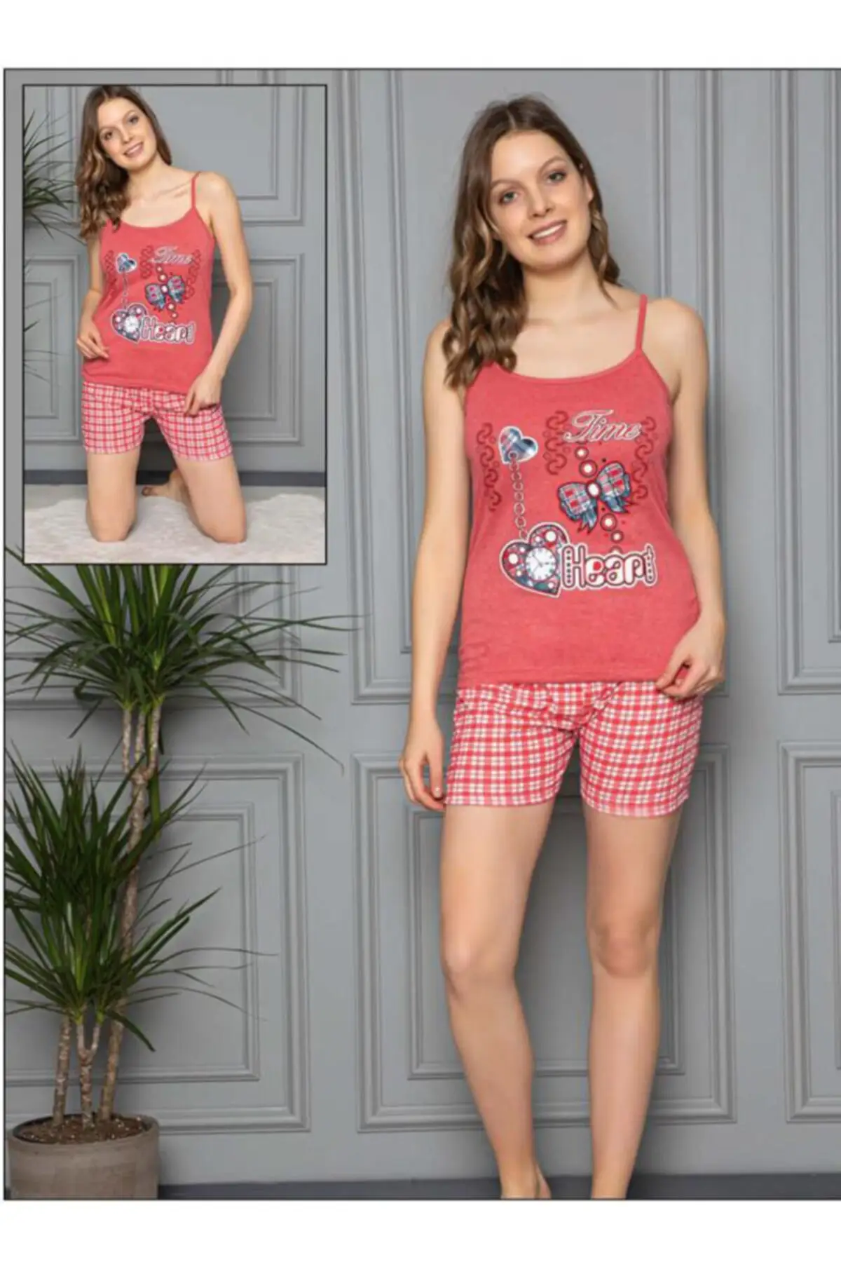 

Women's Pajamas Pink Time Heart Printed Shorts Sleep Lounge Pajamas Nightwear Nightwear Nightwear Nightwear Casual Home Clothing