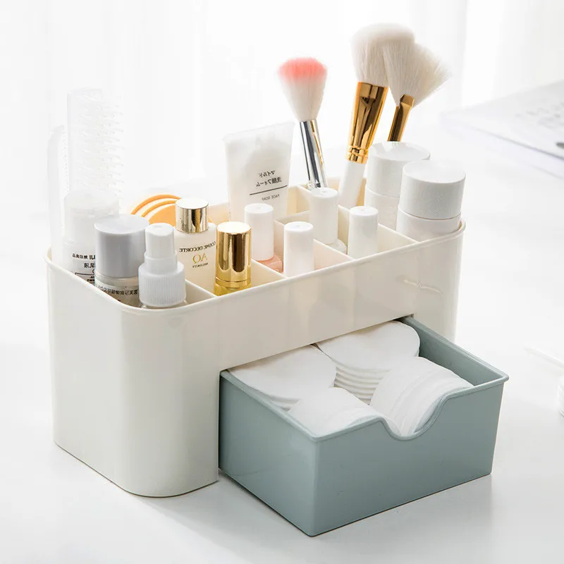 

Acrylic Plastic Makeup Organizer Storage Box with Drawer Cotton Swab Stick Storage Case lipstick organizer brush holder makeup