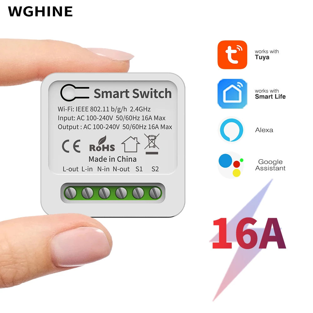 Купи 10A 16A Wifi Mini Smart Switch DIY Light Switches APP Remote 2 Way Control Smart Life with Tuya Alexa Domotica Google Home за 197 рублей в магазине AliExpress