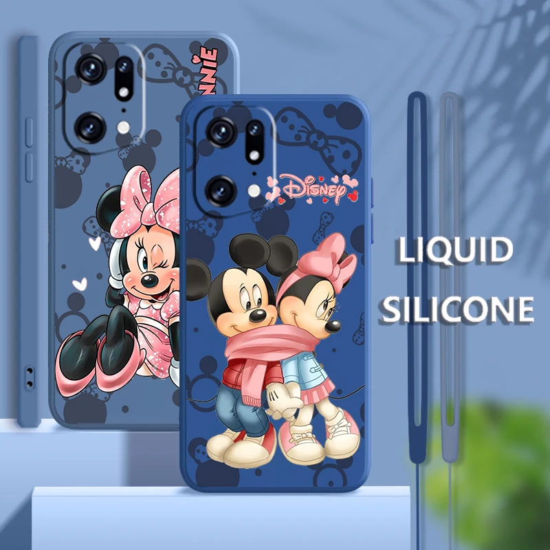 

Minnie Mickey Mouse For OPPO Find X5 X3 X2 neo Pro Lite A5 A9 2020 A53 A53S A96 A94 A4G 5G Liquid Rope Phone Case Coque Capa