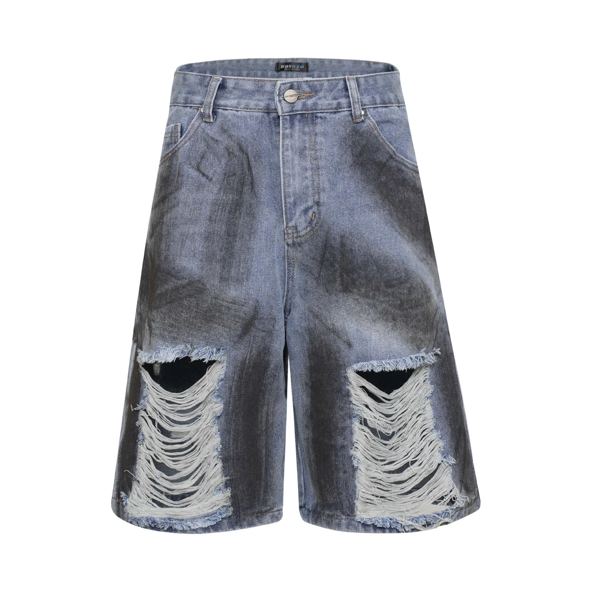 Джинсовые шорты мужские рваные винтажные брюки из денима свободные ковбойские