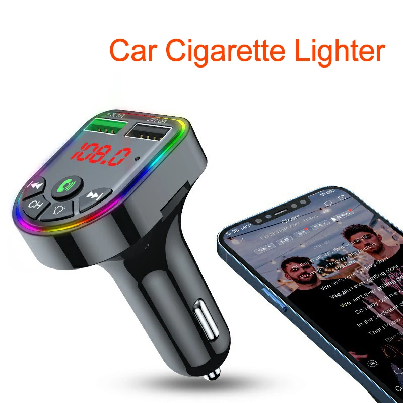 

Car Charger F5 F6 FM Transmitters Car Fast Charger Dual USB Bluetooth-compatible 5.0 Car MP3 Player Ambient Light TF U Disk Play