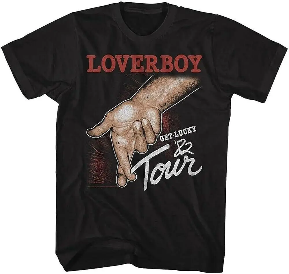 Черная рубашка полного размера из плотного хлопка Vtg Loverboy Get Lucky Tour