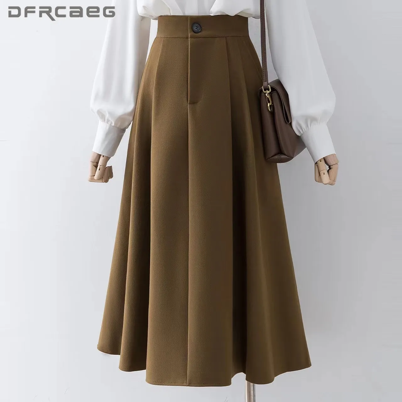 

Элегантная винтажная Женская Зимняя шерстяная трапециевидная юбка, длинная 2023 утолщенная шерстяная юбка с высокой талией ниже колена, женские офисные юбки