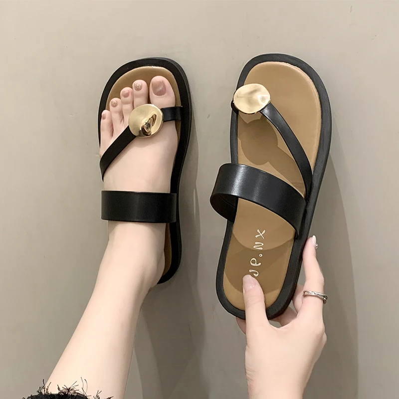 

Women's Slippers 2023 Summer New Fashion Casual All-match Lazy Shoes Open Toed Pedal Flat Flip Flops Female Sandalias Mujer