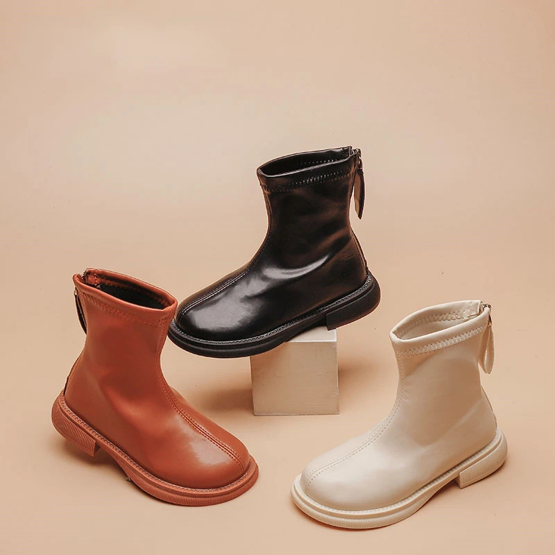 

Модные детские ботинки с бахромой на молнии сзади, Осень-зима, свадебные вечерние длинные ботинки, черные, бежевые, коричневые ботинки для д...