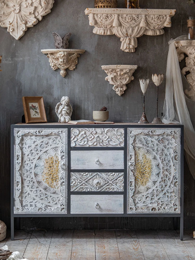 

High quality American Retro Old carving porch cabinet locker living room corridor Southeast Asia home decoration drawer